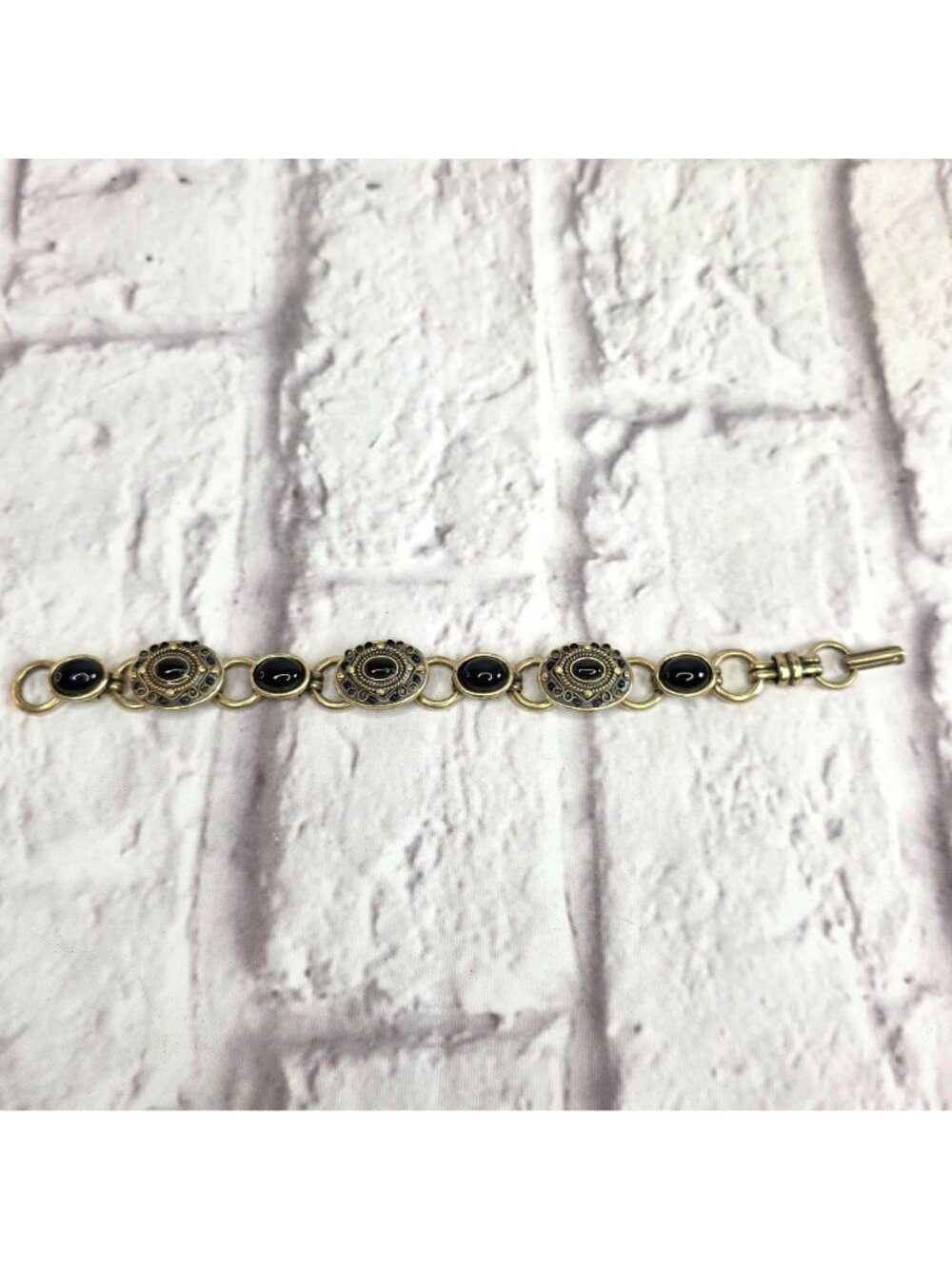 Vintage Michal Golan New York Designer Handmade Bracelet Black Onyx 7.5" Gold To - Picture 5 of 7
